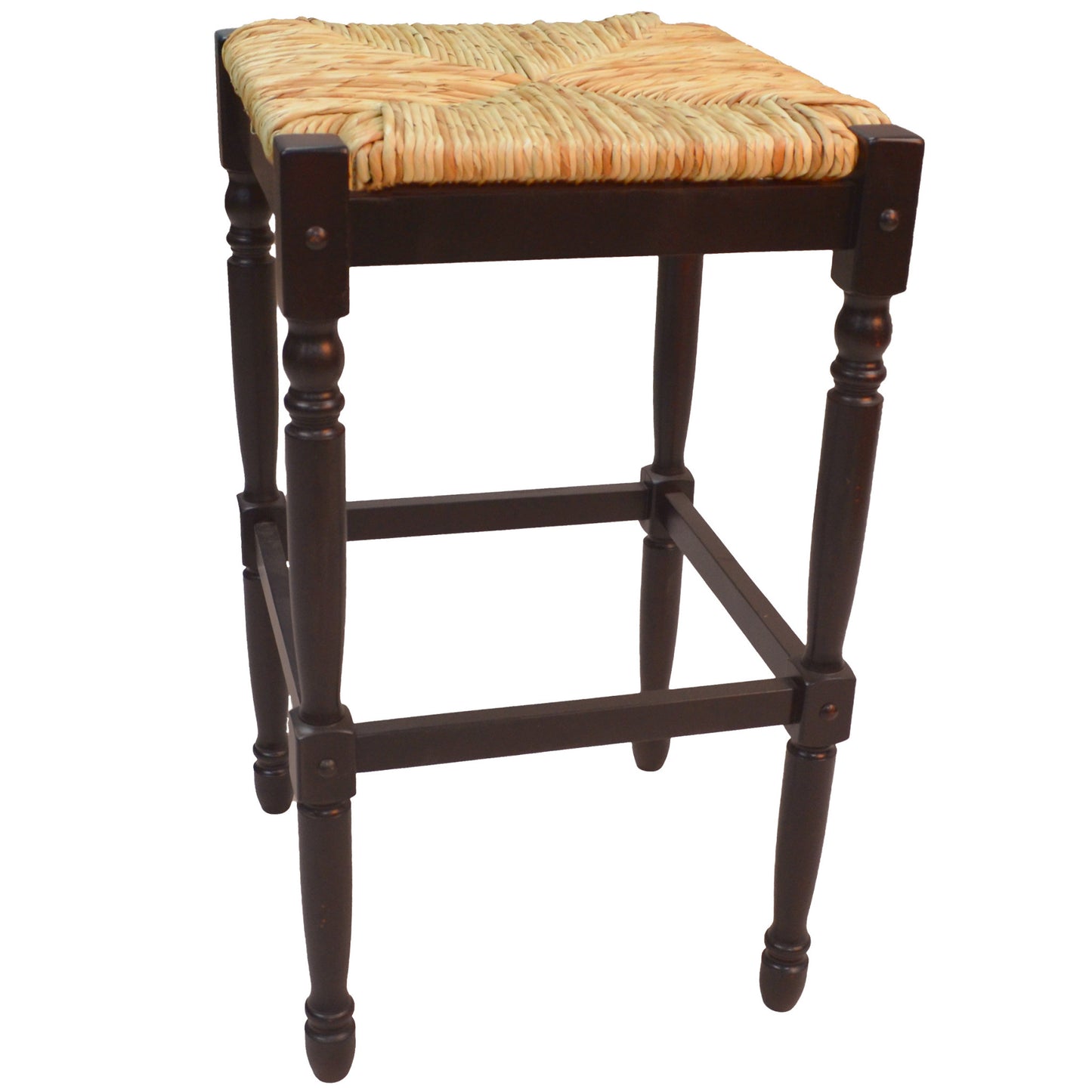 29" Natural and Espresso Wicker and Solid Wood Backless Bar Height Bar Chair-1