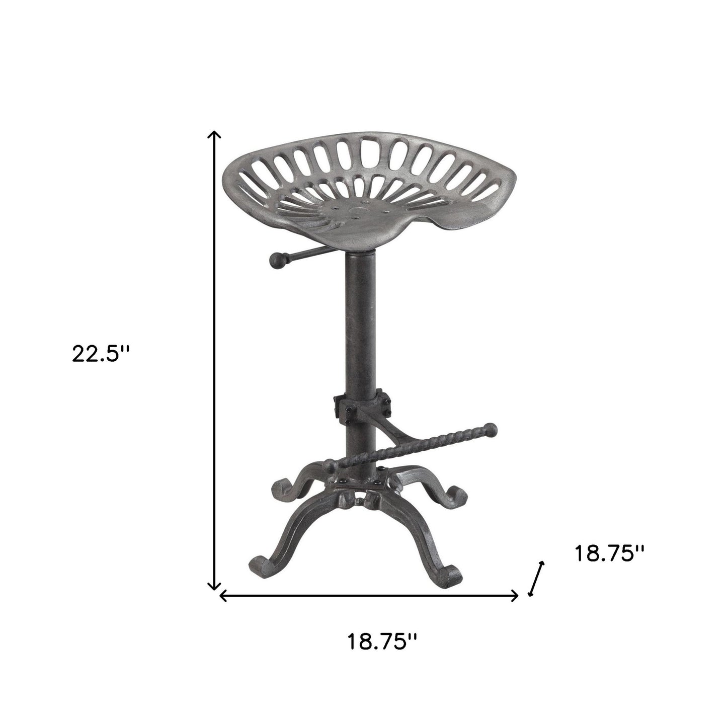 23" Gray Iron Backless Adjustable Height Bar Chair-4