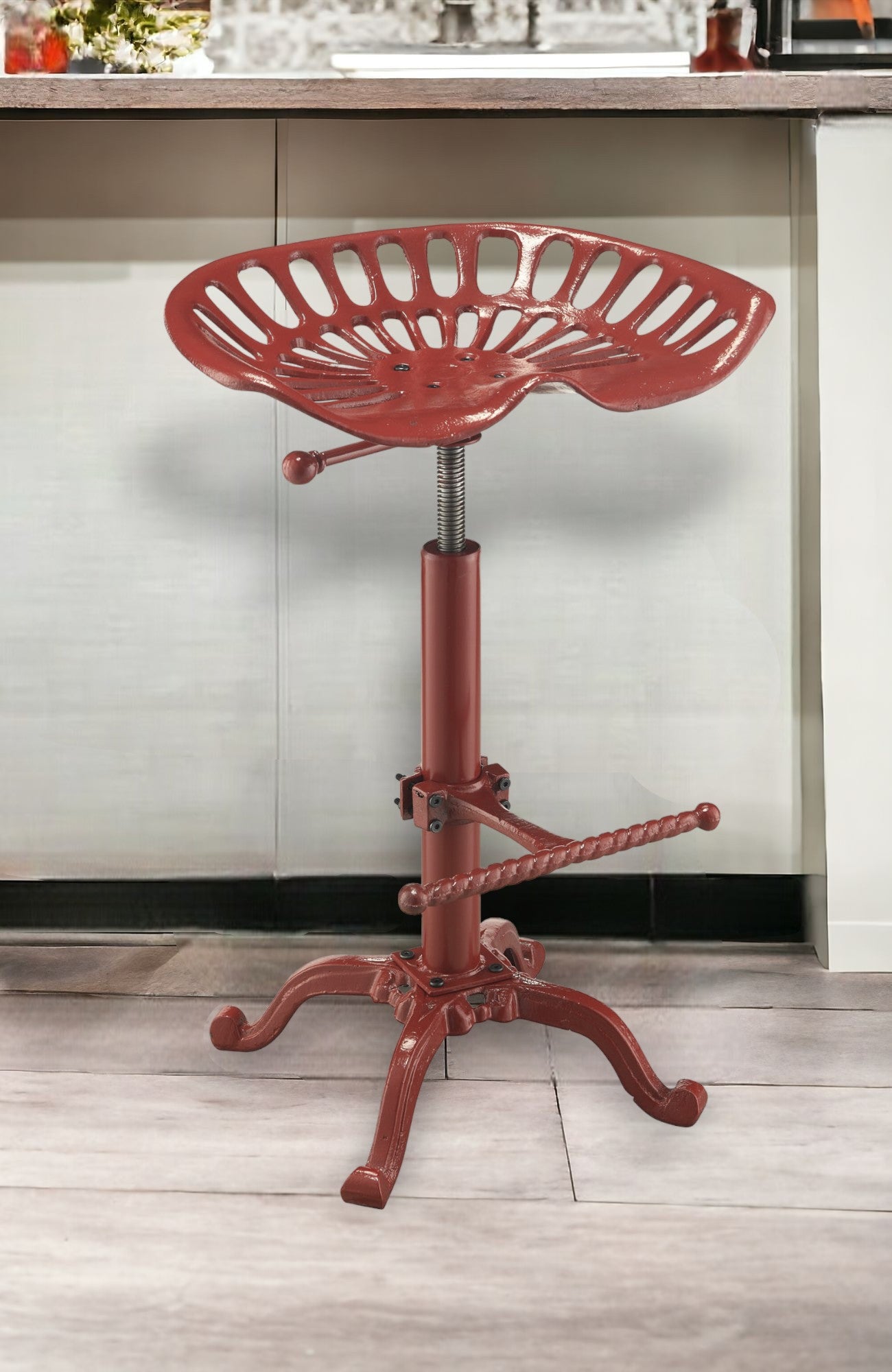 23" Red Iron Backless Adjustable Height Bar Chair-1