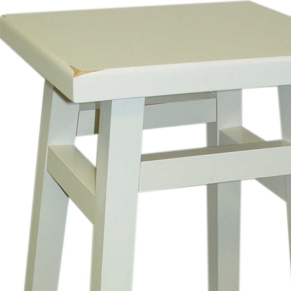 24" Antiqued White Solid Wood Backless Counter Height Bar Chair-2