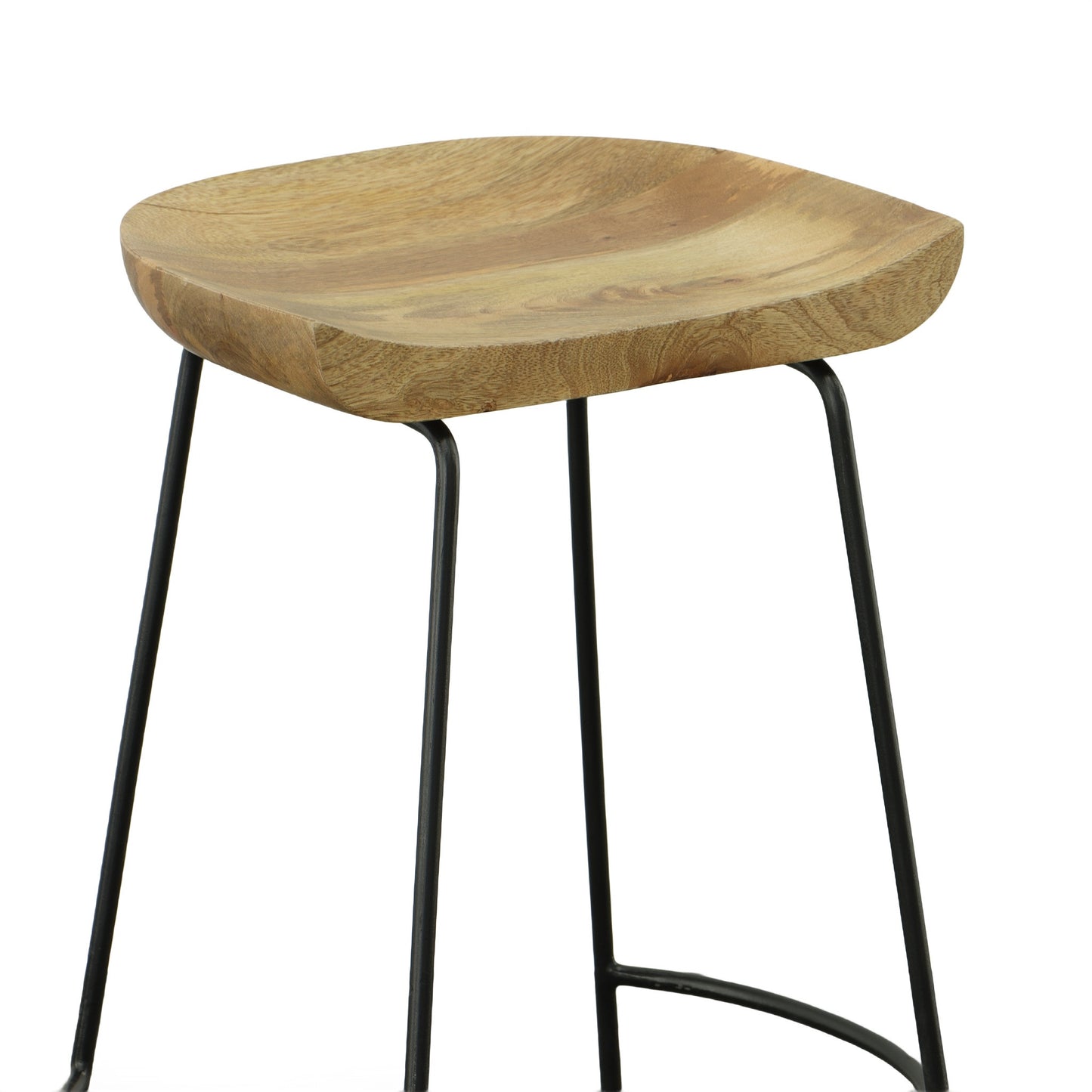 Set of Two 31" Natural and Black Solid Wood and Steel Backless Bar Height Bar Chairs-5