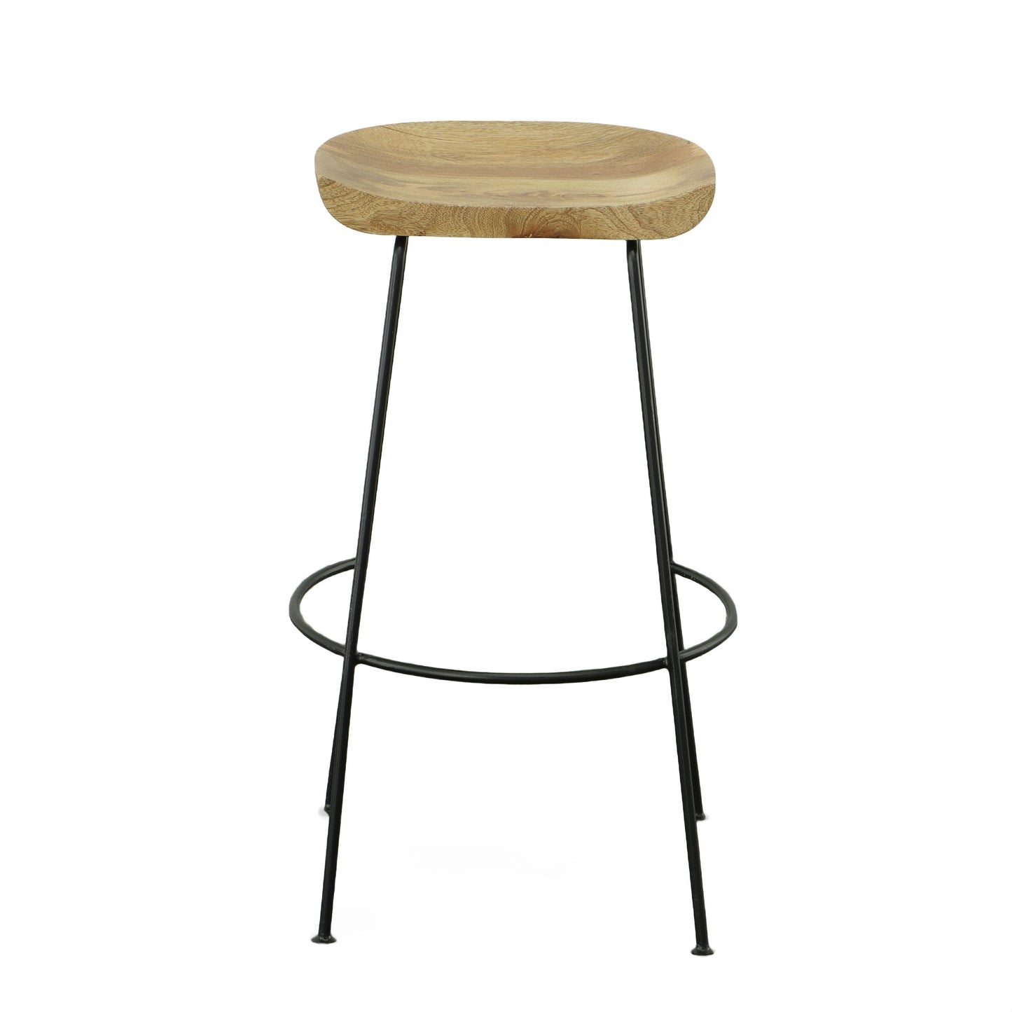 Set of Two 31" Natural and Black Solid Wood and Steel Backless Bar Height Bar Chairs-4