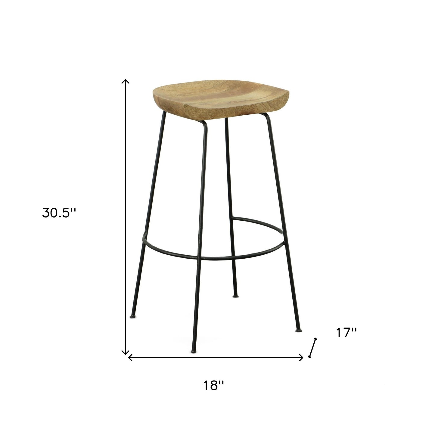 Set of Two 31" Natural and Black Solid Wood and Steel Backless Bar Height Bar Chairs-6