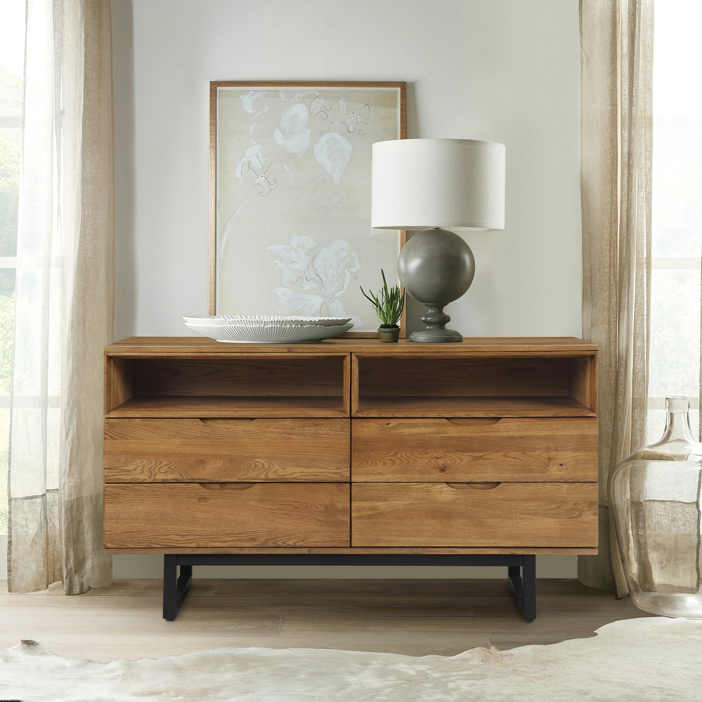 59" Brown Solid Wood Four Drawer Double Dresser-7