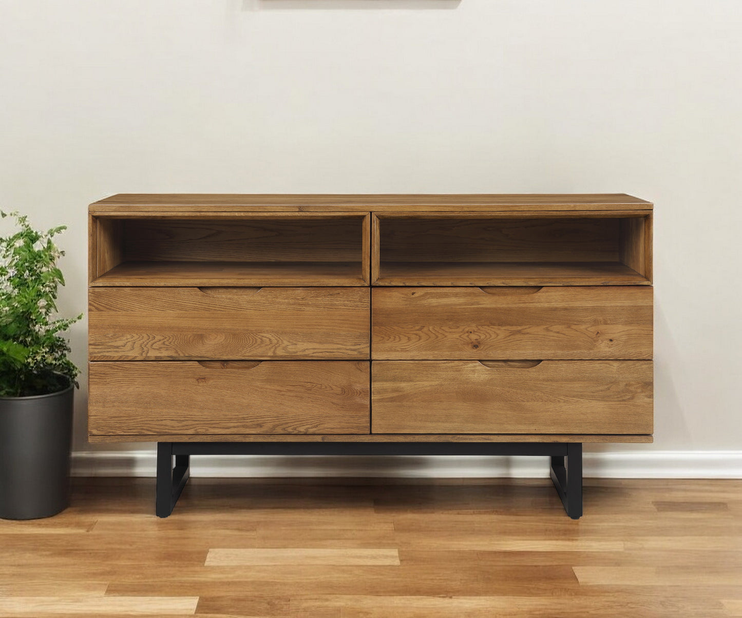 59" Brown Solid Wood Four Drawer Double Dresser-0