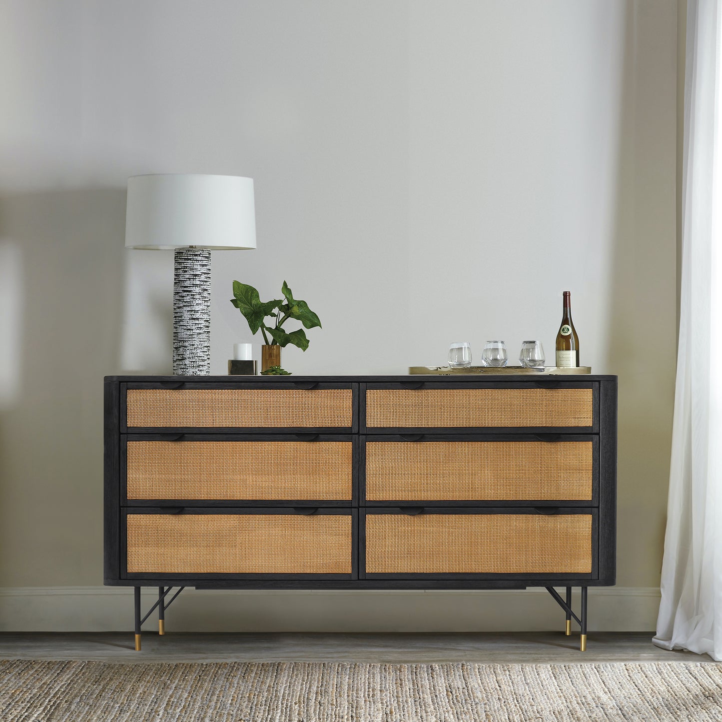 61" Natural and Black Solid Wood Six Drawer Double Dresser-8