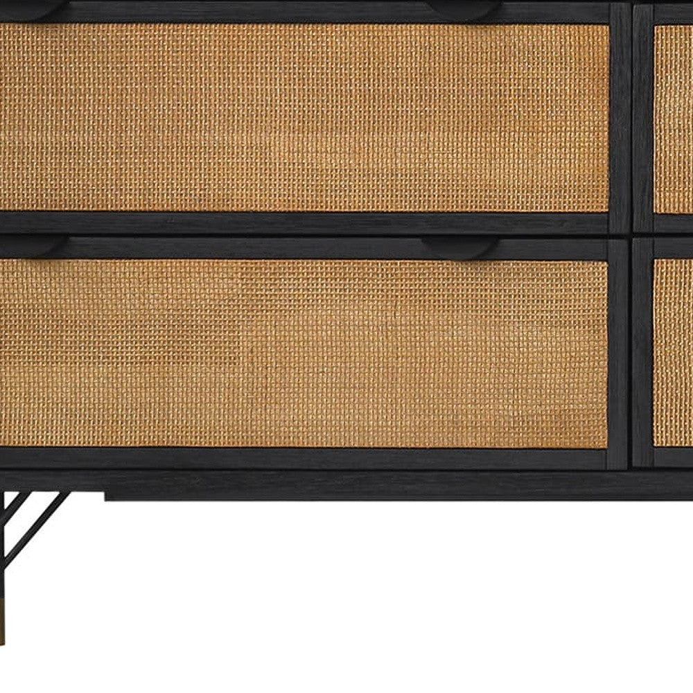 61" Natural and Black Solid Wood Six Drawer Double Dresser-6