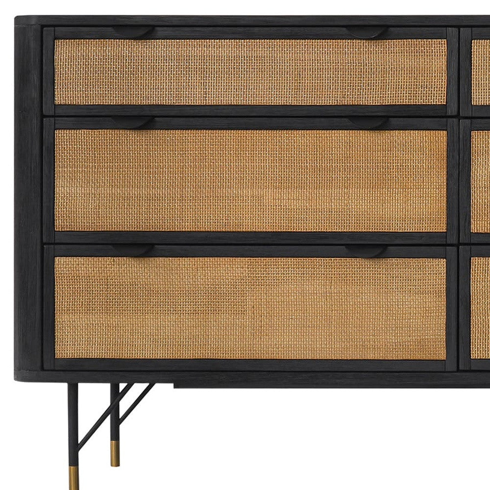 61" Natural and Black Solid Wood Six Drawer Double Dresser-7