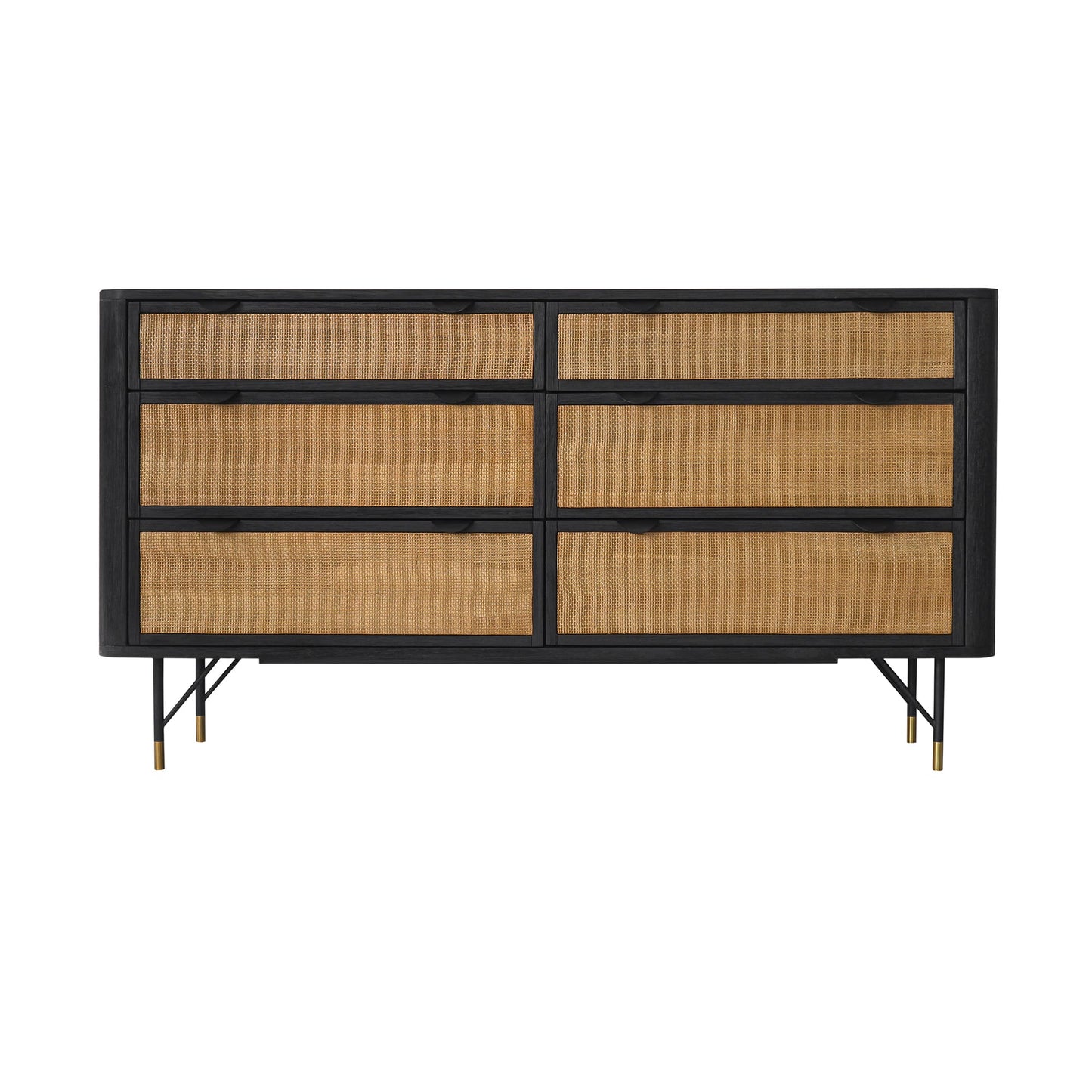61" Natural and Black Solid Wood Six Drawer Double Dresser-1