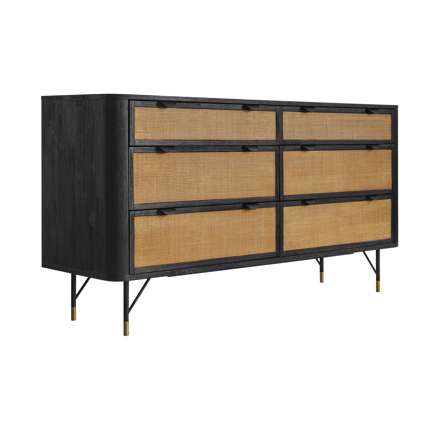 61" Natural and Black Solid Wood Six Drawer Double Dresser-2