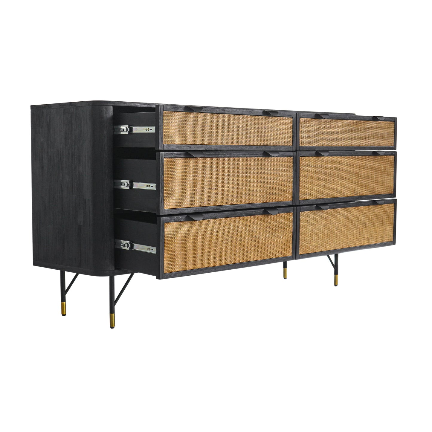 61" Natural and Black Solid Wood Six Drawer Double Dresser-3