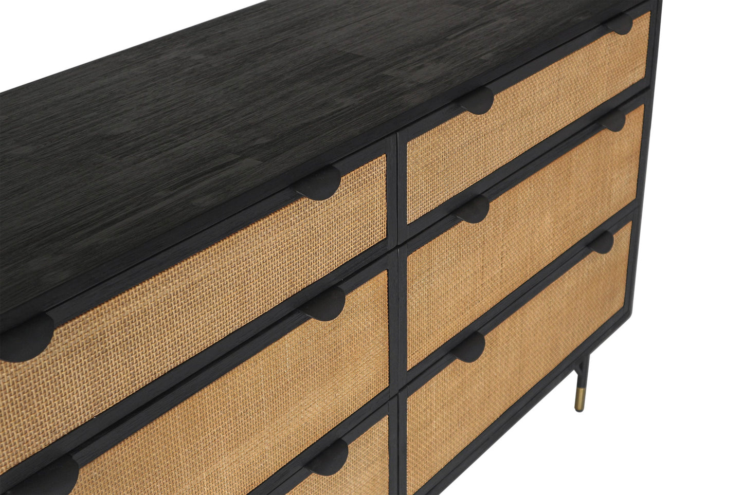 61" Natural and Black Solid Wood Six Drawer Double Dresser-4