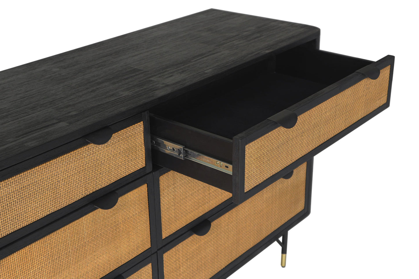 61" Natural and Black Solid Wood Six Drawer Double Dresser-5