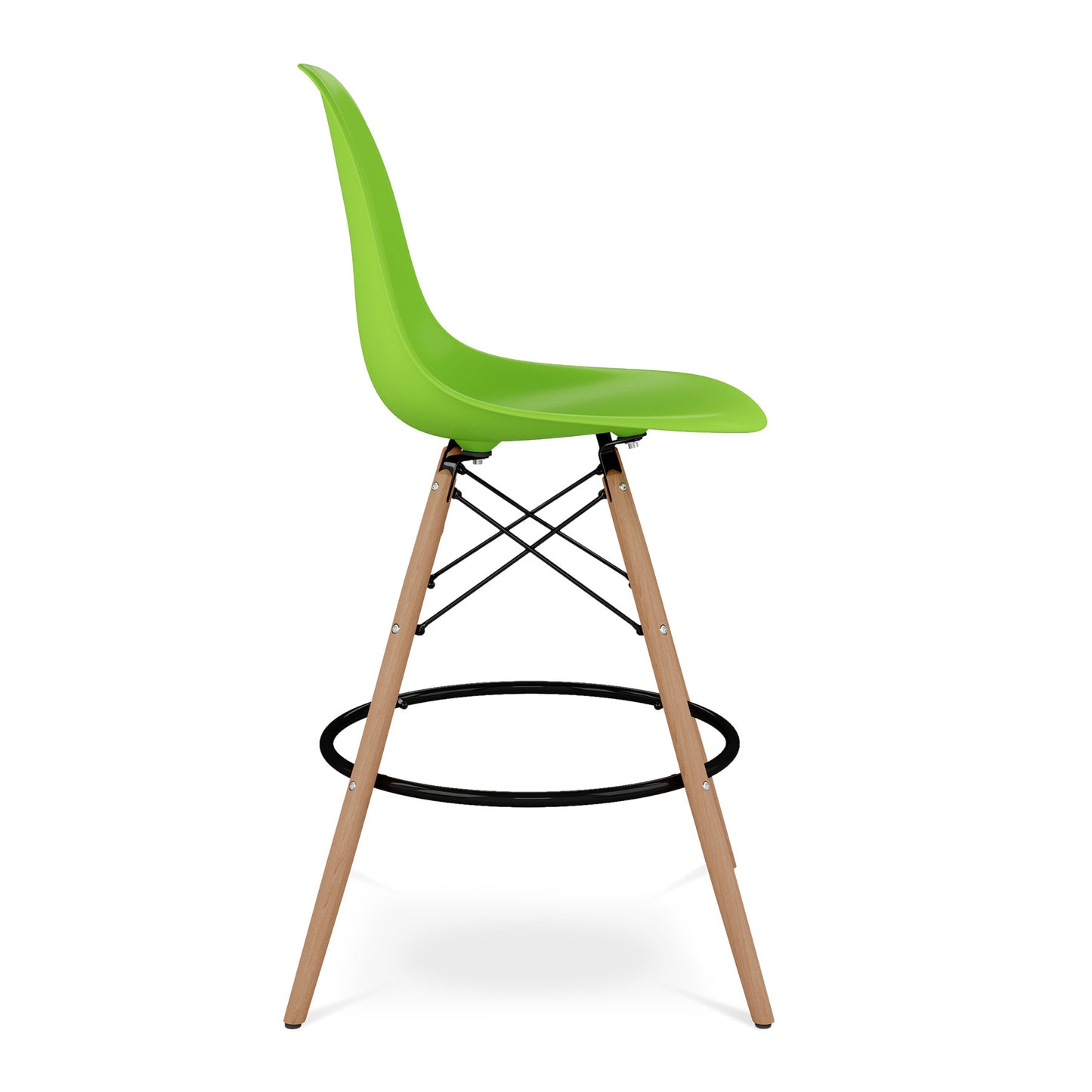 28" Green And Brown Heavy Duty Plastic And Solid Wood Counter Height Bar Chair-3