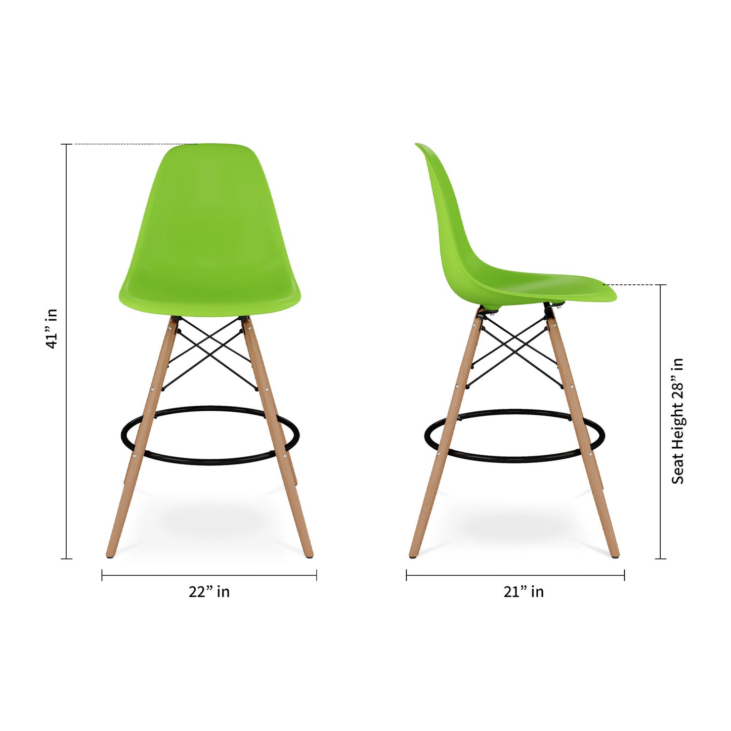 28" Green And Brown Heavy Duty Plastic And Solid Wood Counter Height Bar Chair-8