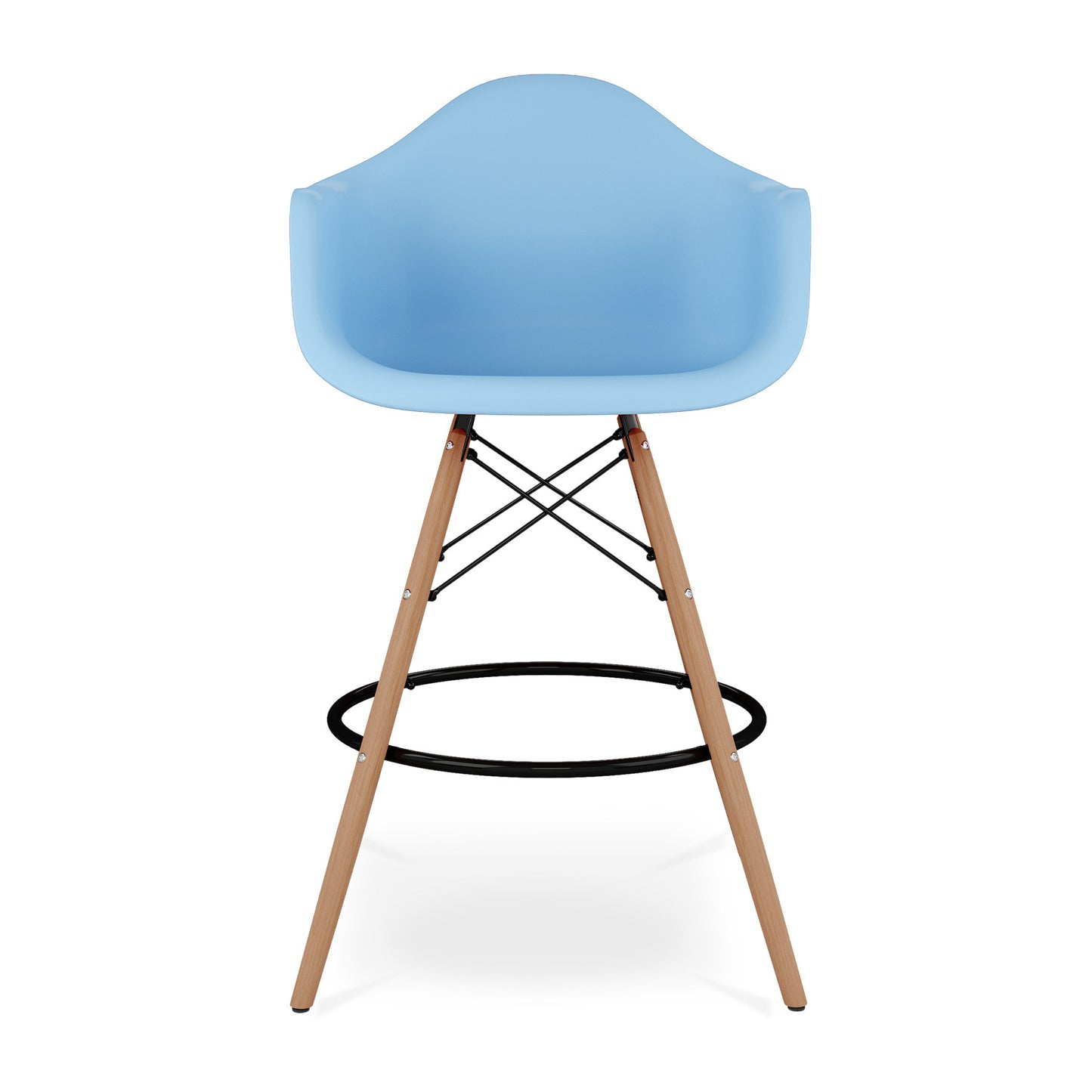 28" Light Blue And Brown Heavy Duty Plastic And Solid Wood Low Back Counter Height Bar Chair-1