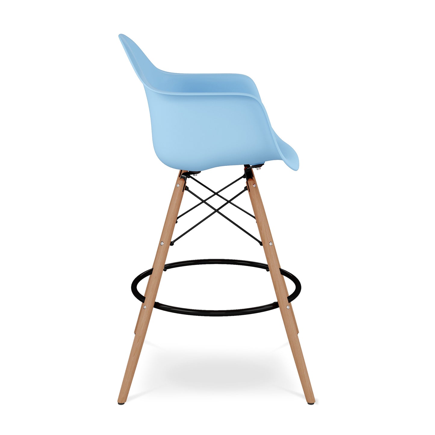 28" Light Blue And Brown Heavy Duty Plastic And Solid Wood Low Back Counter Height Bar Chair-3