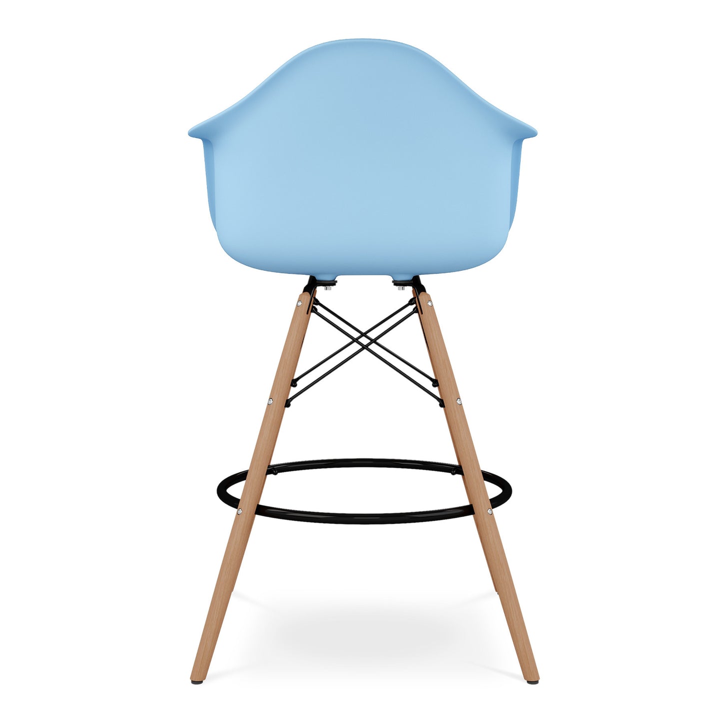 28" Light Blue And Brown Heavy Duty Plastic And Solid Wood Low Back Counter Height Bar Chair-4