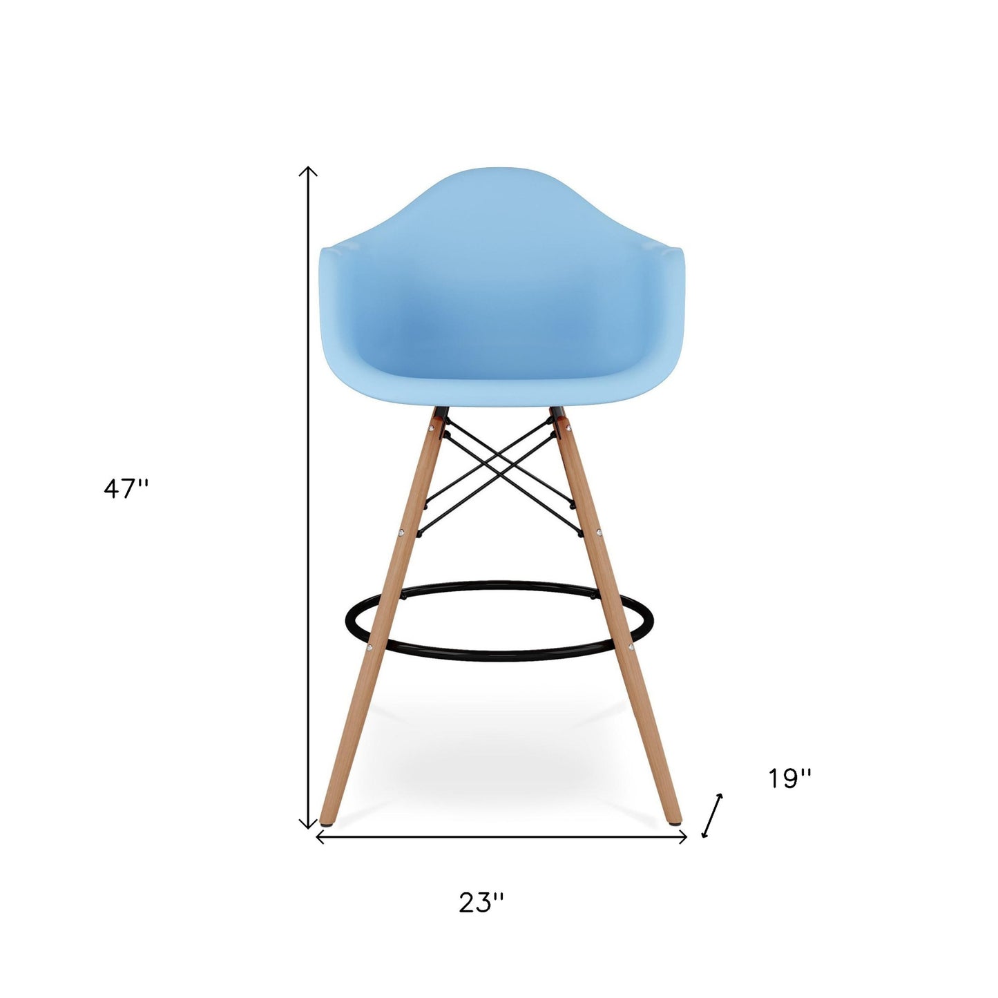 28" Light Blue And Brown Heavy Duty Plastic And Solid Wood Low Back Counter Height Bar Chair-7
