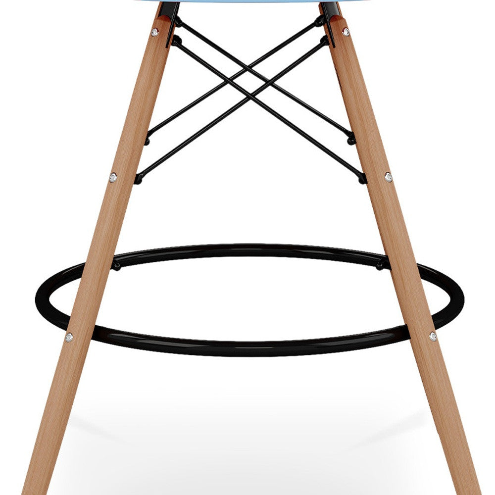 28" Light Blue And Brown Heavy Duty Plastic And Solid Wood Low Back Counter Height Bar Chair-6