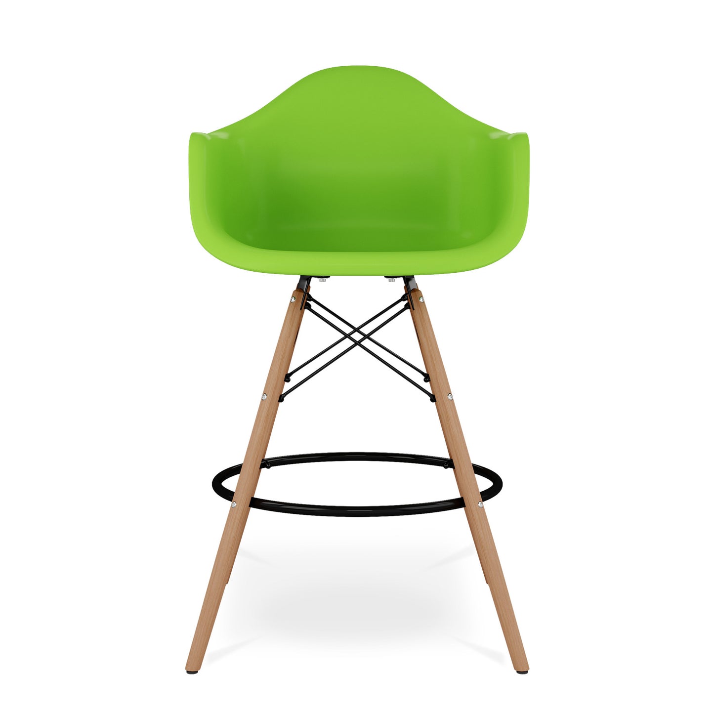 28" Green And Brown Heavy Duty Plastic And Solid Wood Low Back Counter Height Bar Chair-1