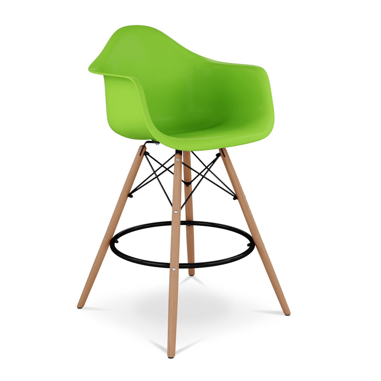28" Green And Brown Heavy Duty Plastic And Solid Wood Low Back Counter Height Bar Chair-2