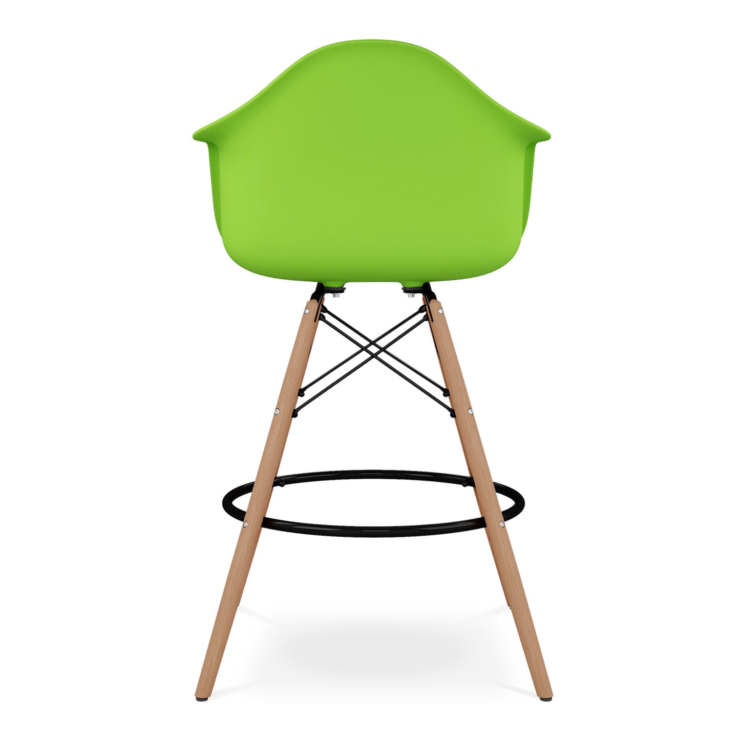 28" Green And Brown Heavy Duty Plastic And Solid Wood Low Back Counter Height Bar Chair-4