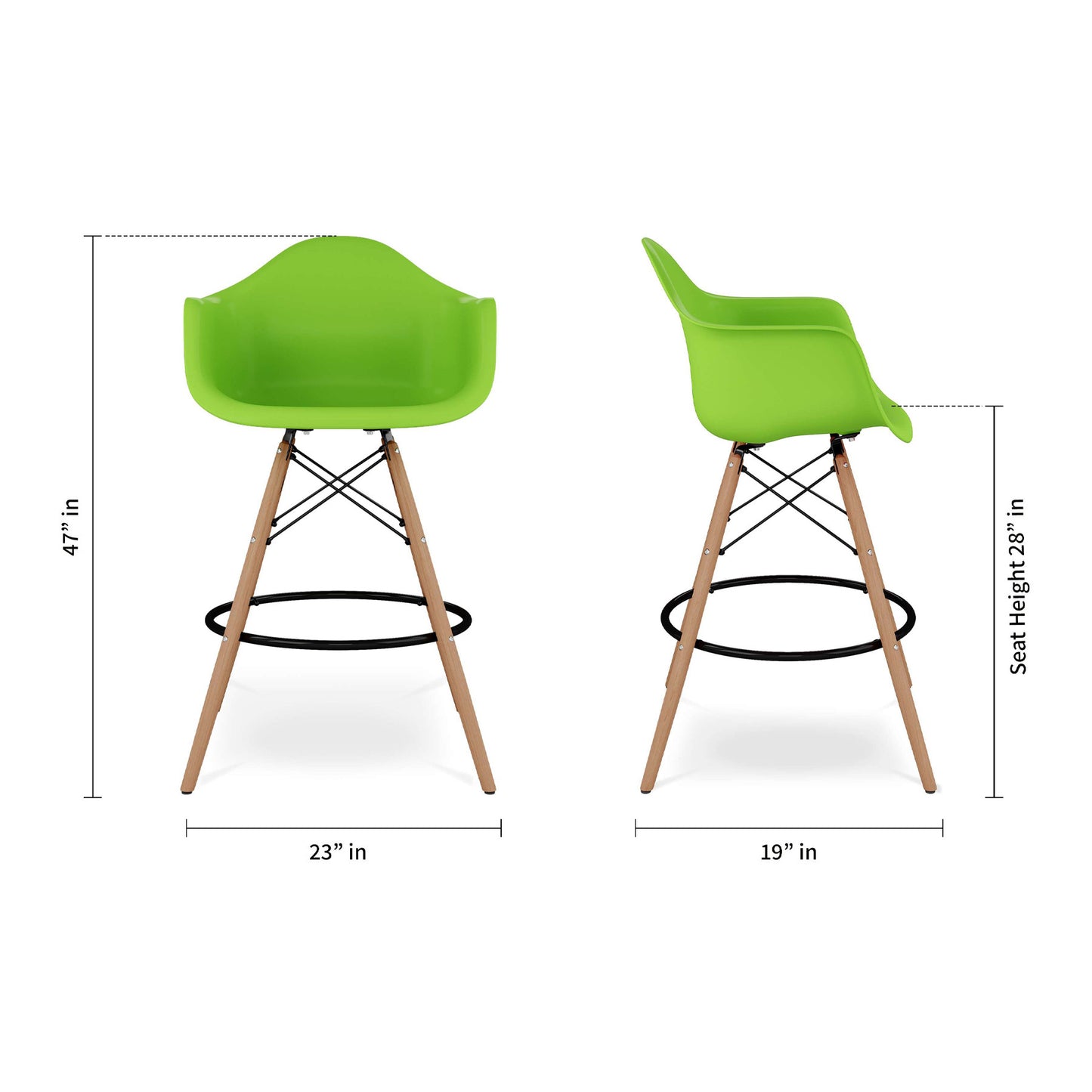 28" Green And Brown Heavy Duty Plastic And Solid Wood Low Back Counter Height Bar Chair-8
