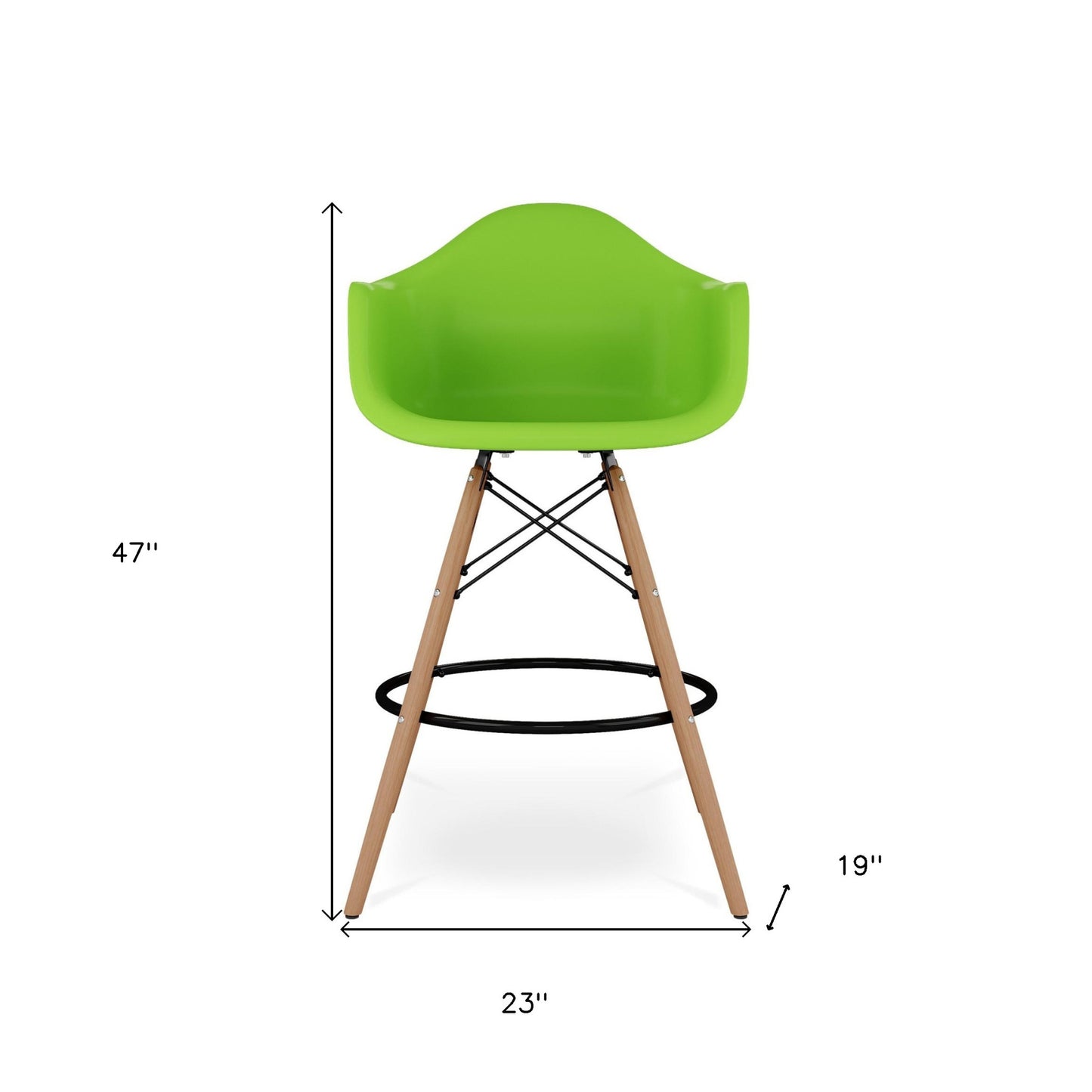 28" Green And Brown Heavy Duty Plastic And Solid Wood Low Back Counter Height Bar Chair-7