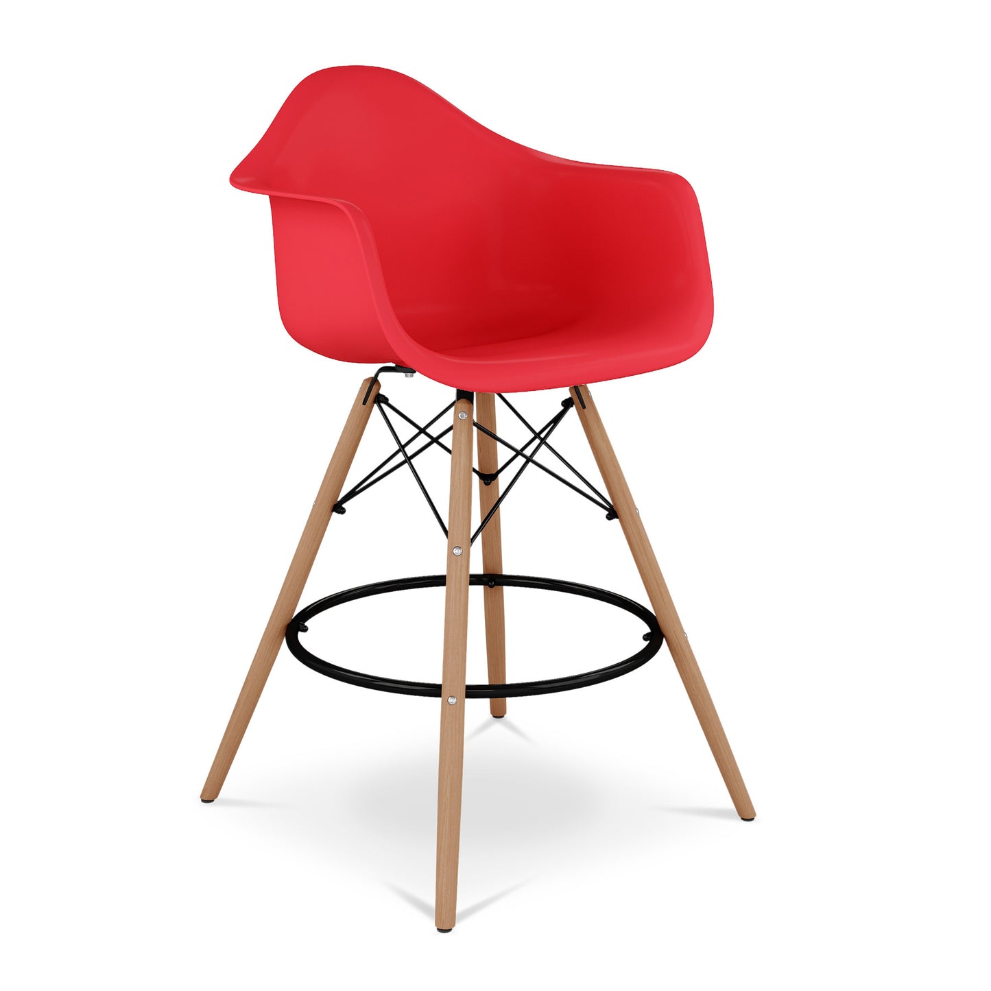 28" Red And Brown Heavy Duty Plastic And Solid Wood Low Back Counter Height Bar Chair-2