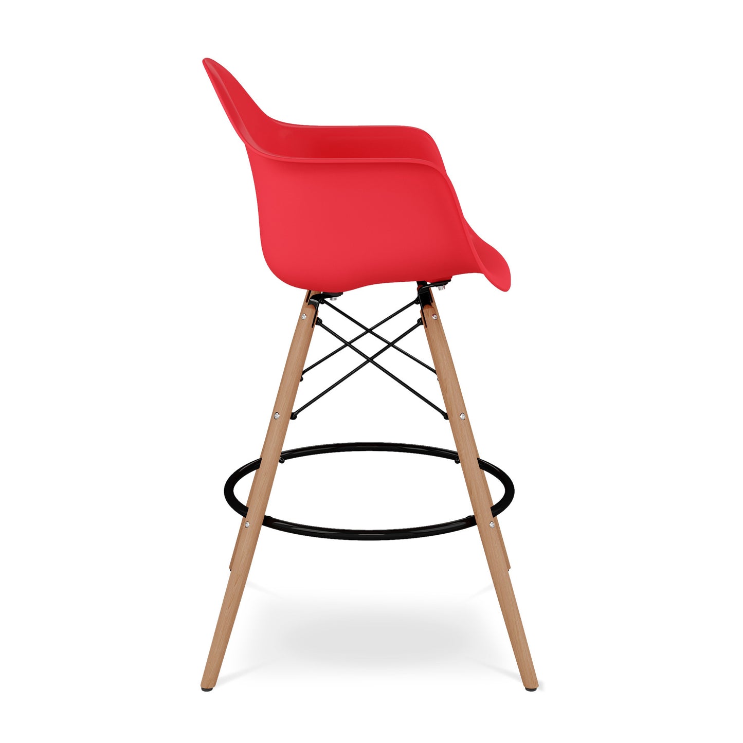 28" Red And Brown Heavy Duty Plastic And Solid Wood Low Back Counter Height Bar Chair-3