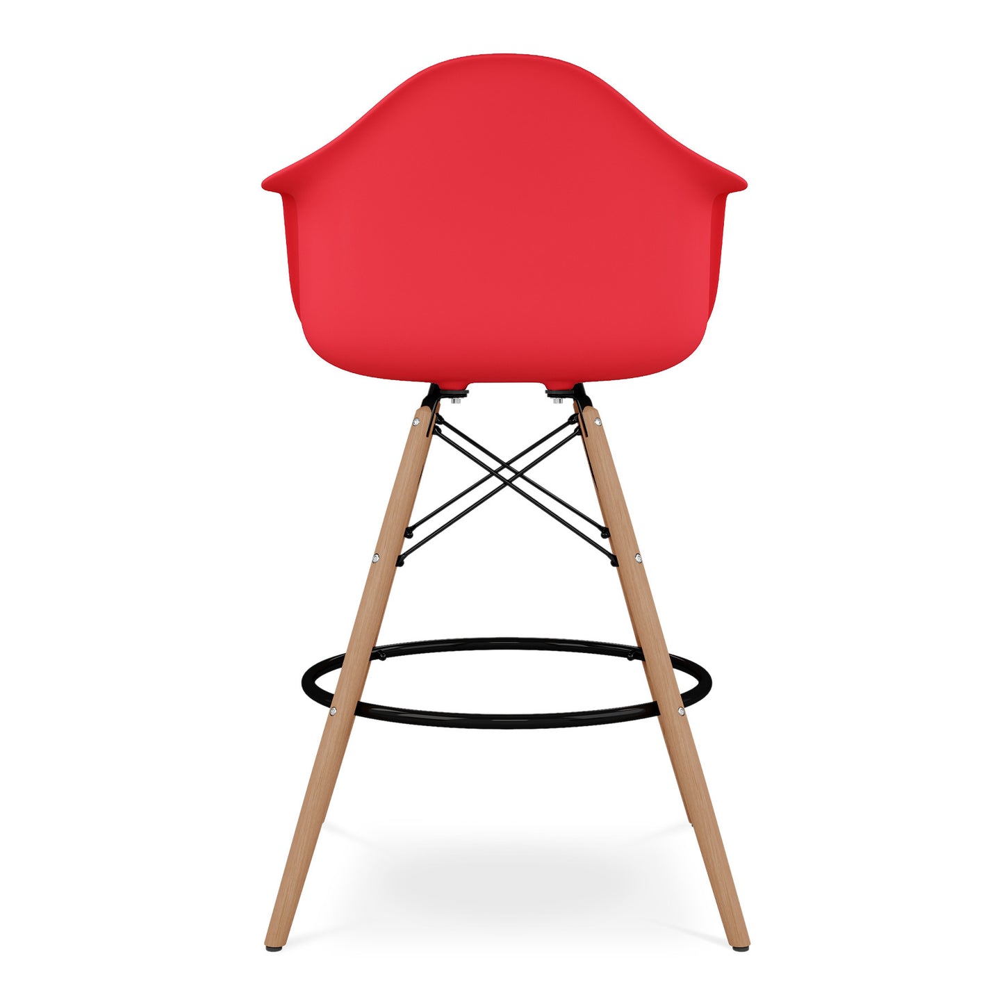 28" Red And Brown Heavy Duty Plastic And Solid Wood Low Back Counter Height Bar Chair-4