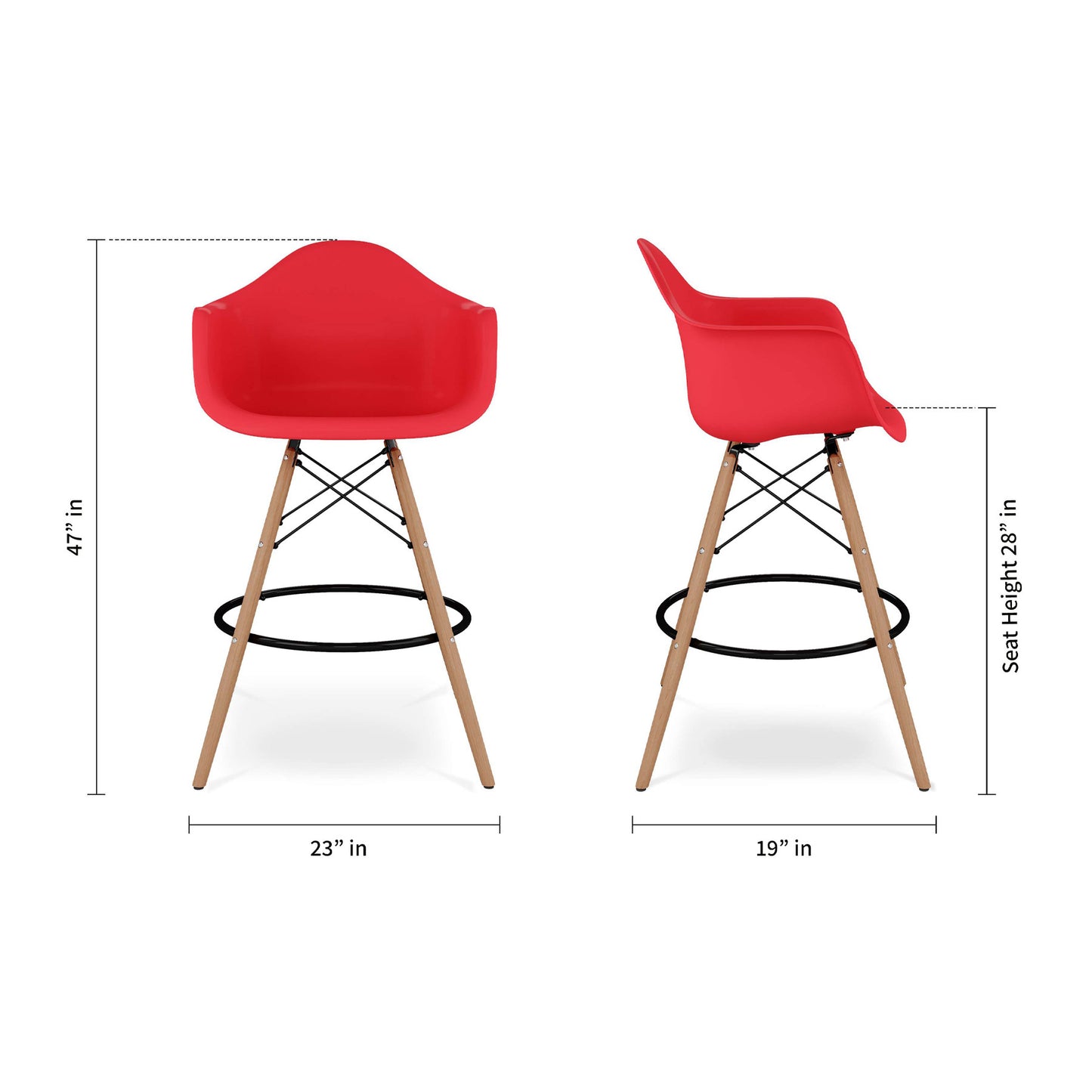 28" Red And Brown Heavy Duty Plastic And Solid Wood Low Back Counter Height Bar Chair-8