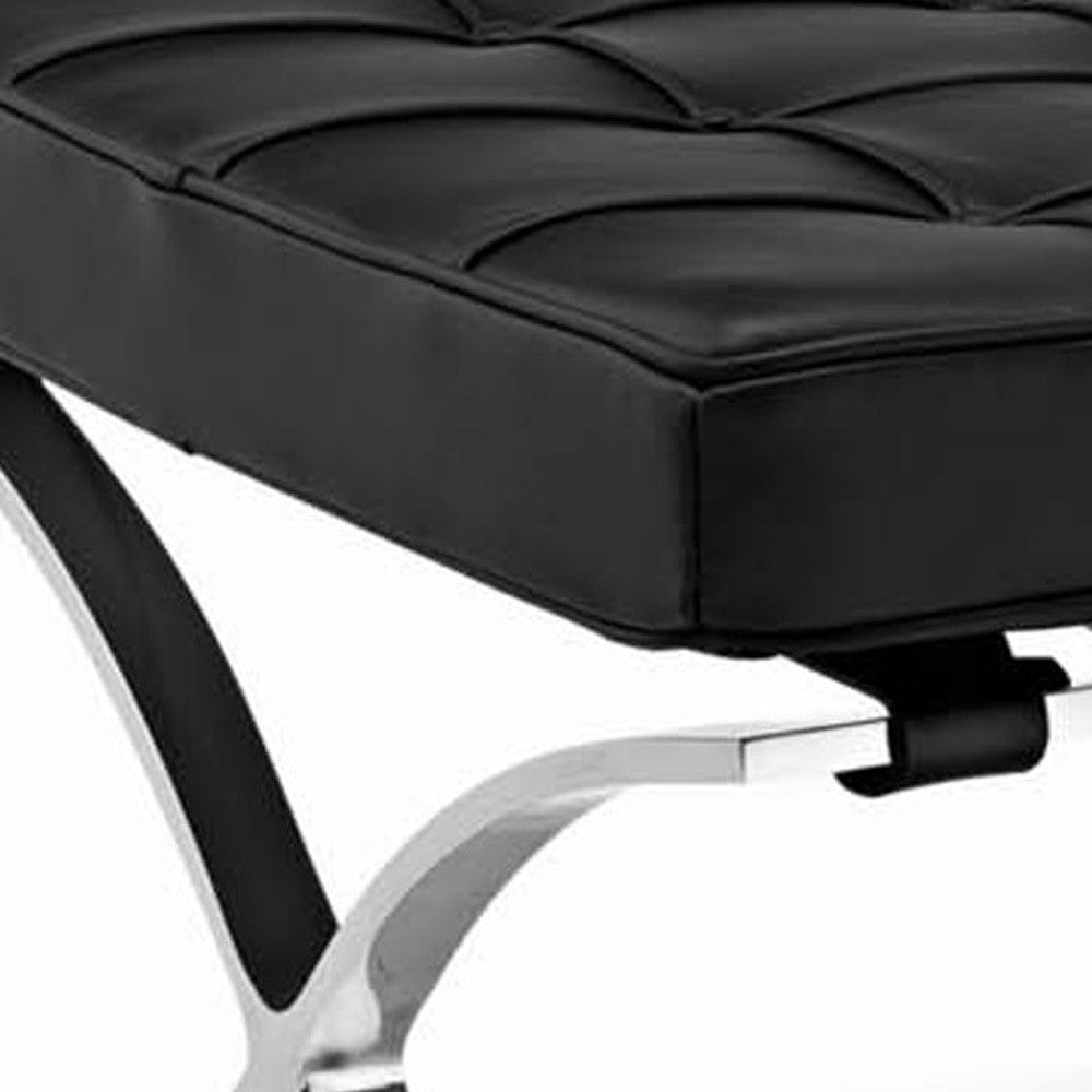 24" Black Genuine Leather and Silver Tufted Footstool Ottoman-5