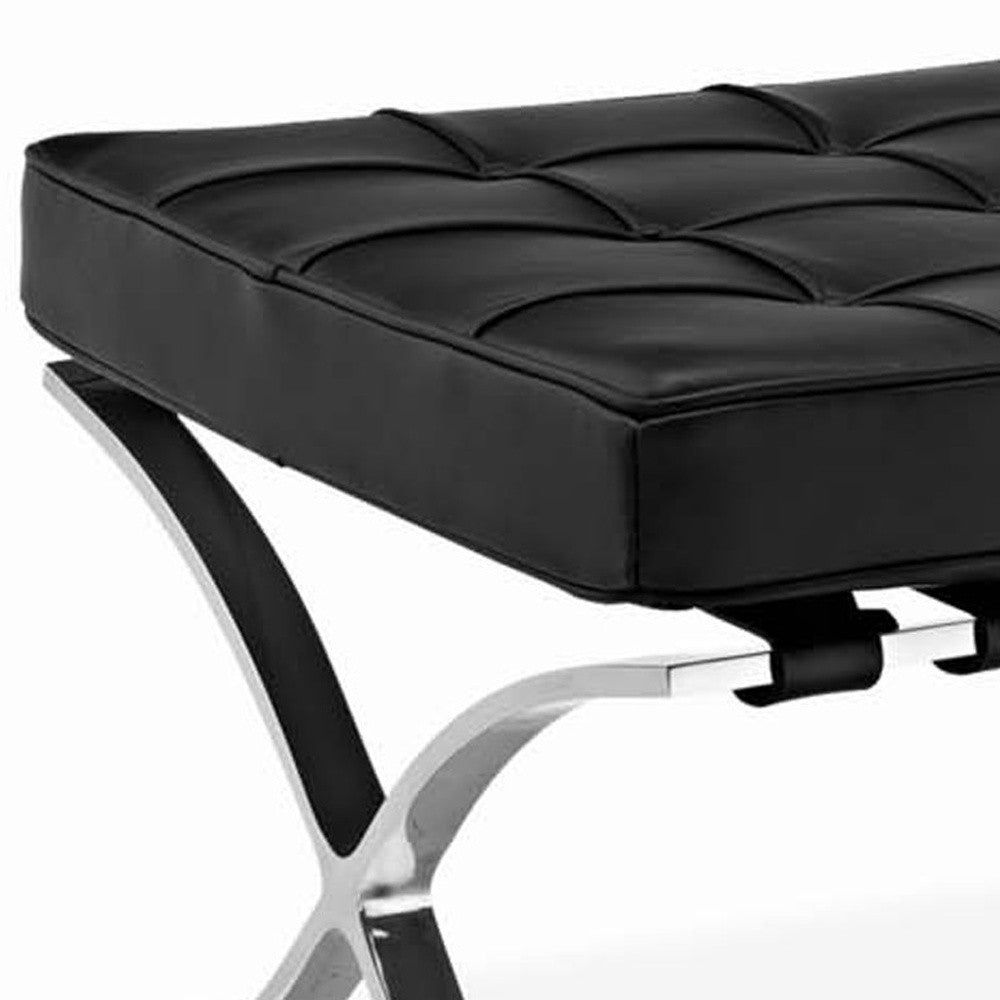 24" Black Genuine Leather and Silver Tufted Footstool Ottoman-6
