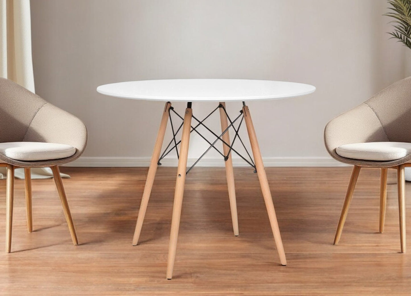 36" White And Natural Solid Wood Dining Table-0