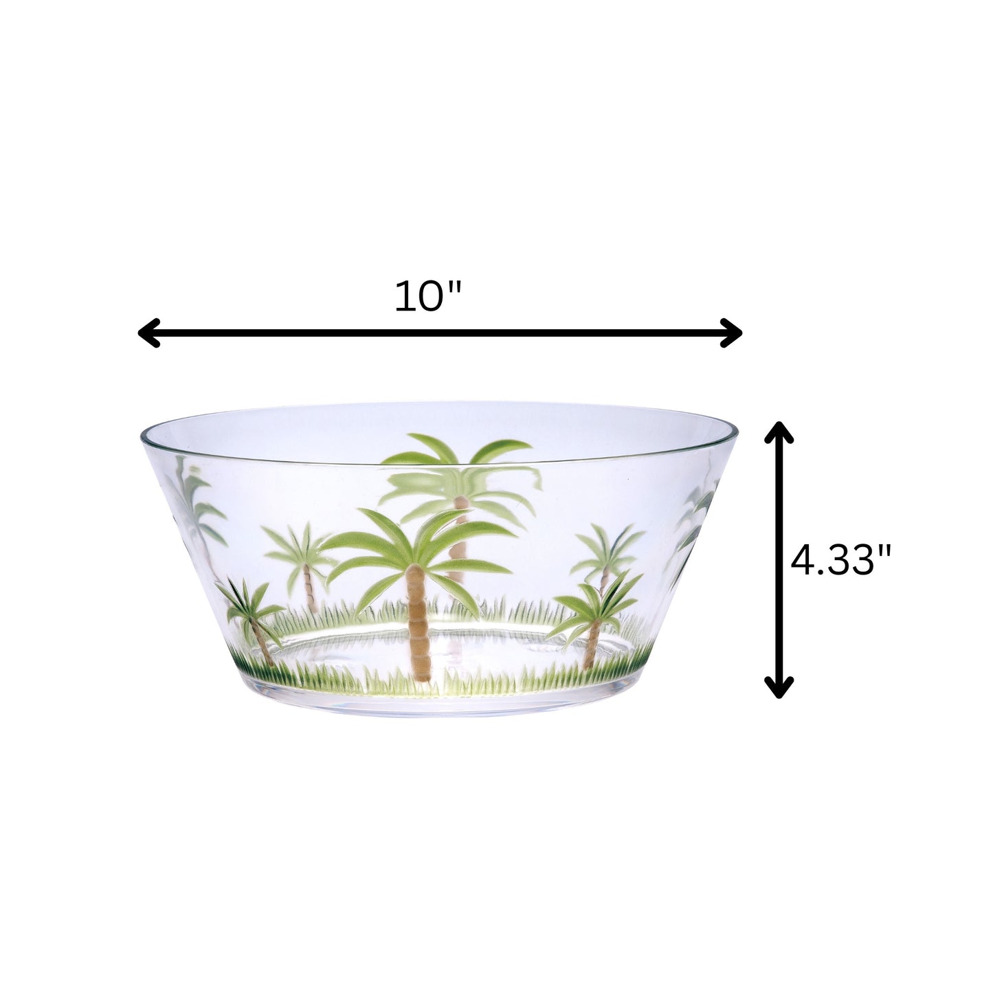 10" Clear and Green Palm Tree Acrylic Round Salad Bowl-8