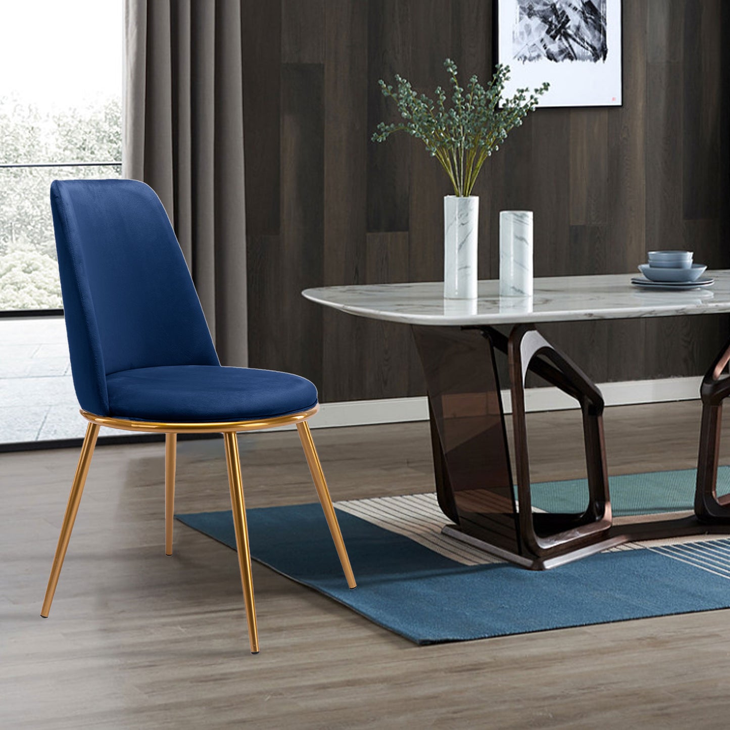 Blue And Gold Upholstered Velvet Dining Side Chair-3
