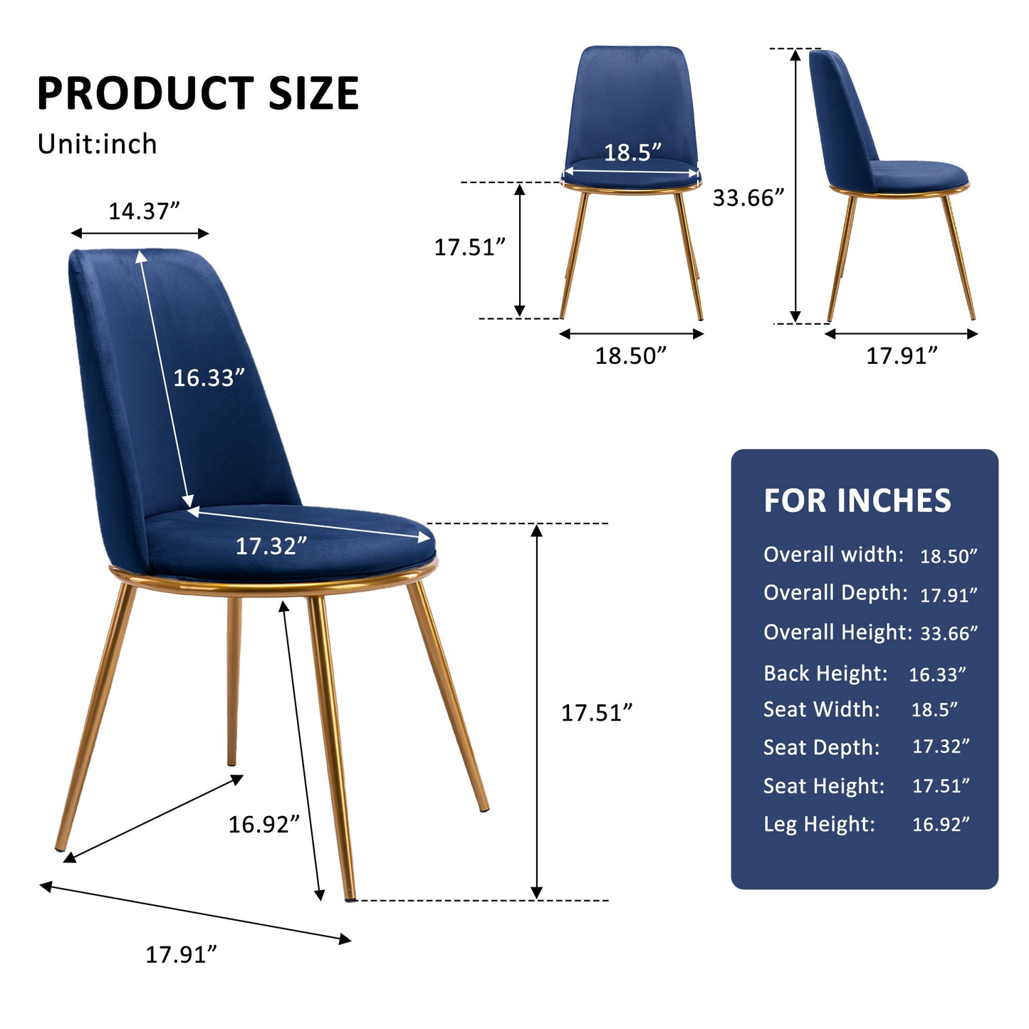Blue And Gold Upholstered Velvet Dining Side Chair-6