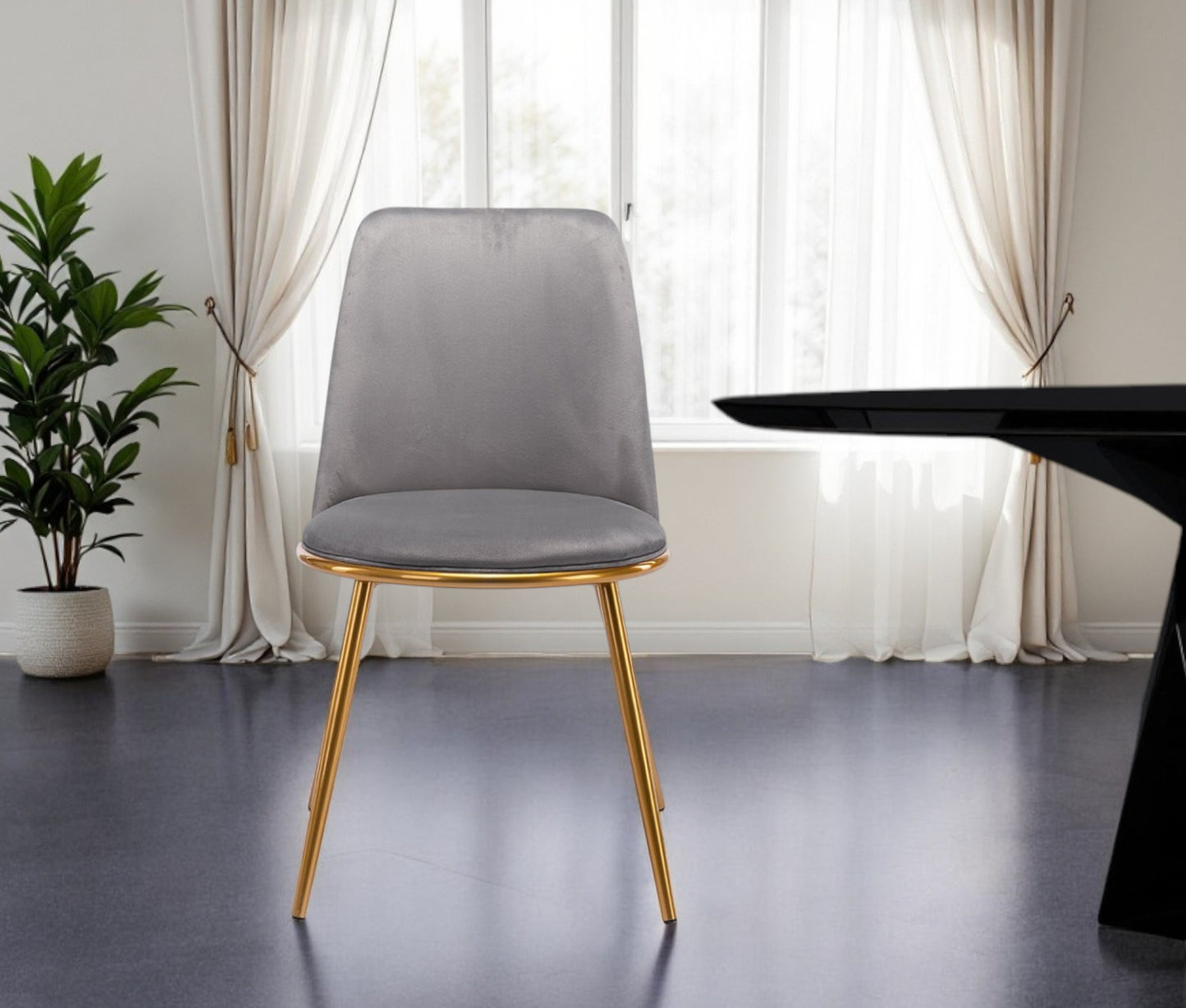 Gray And Gold Upholstered Velvet Dining Side Chair-0