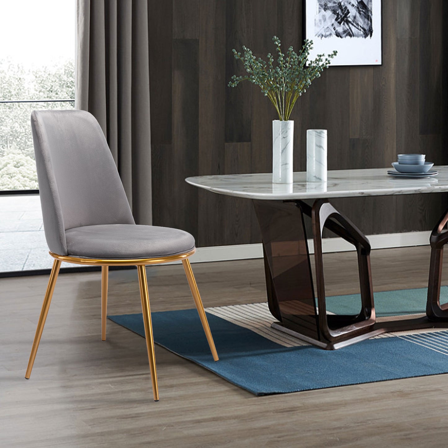Gray And Gold Upholstered Velvet Dining Side Chair-2