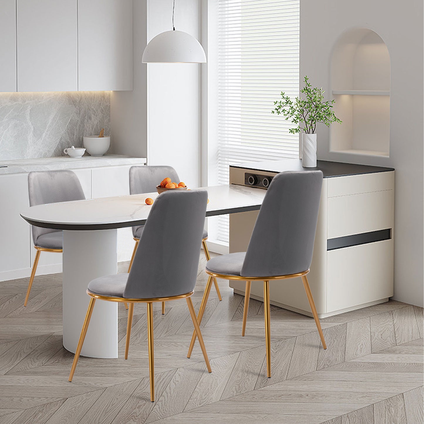 Gray And Gold Upholstered Velvet Dining Side Chair-3