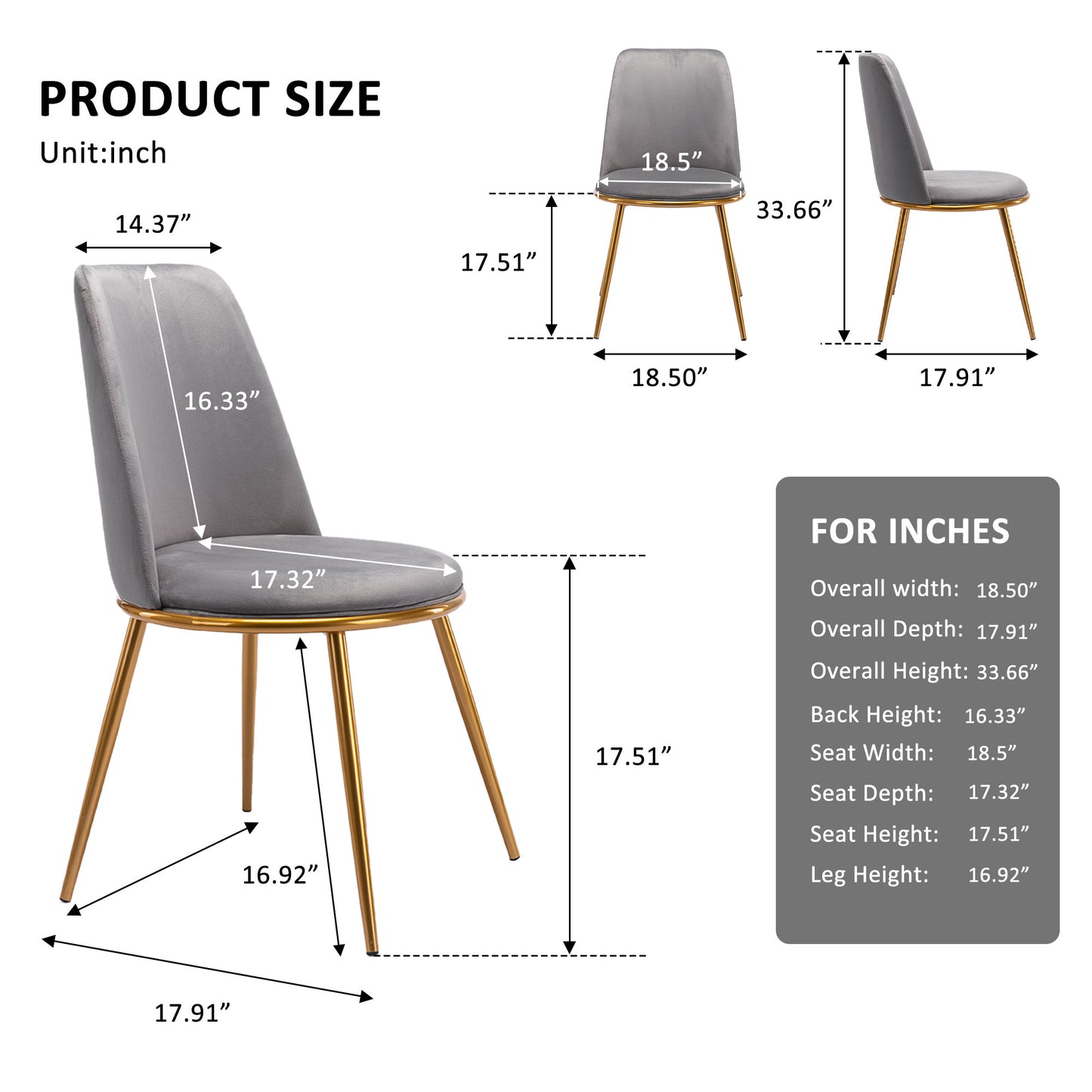 Gray And Gold Upholstered Velvet Dining Side Chair-5