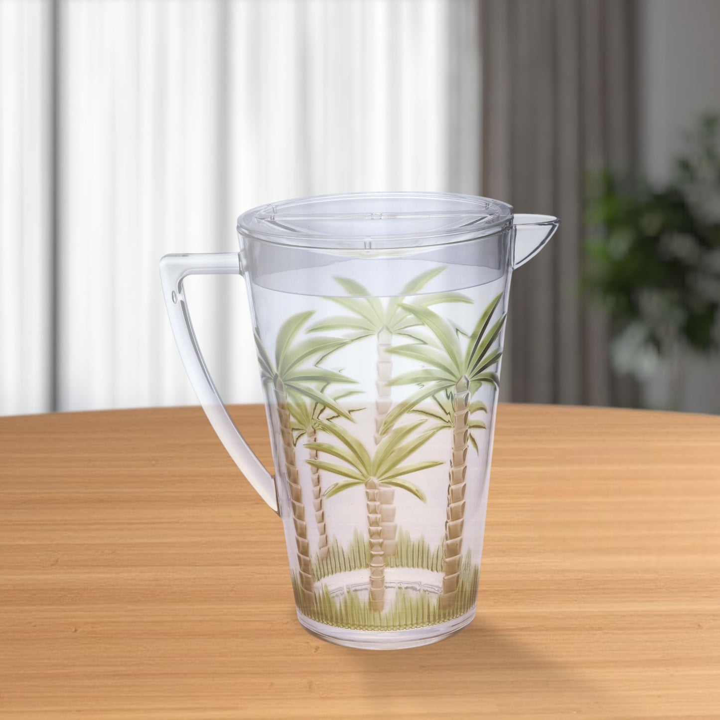 2.5 Quart Clear and Green Palm Tree Acrylic Pitcher-1
