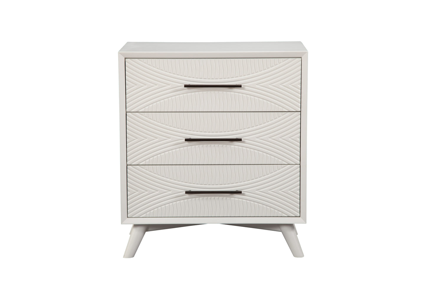 34" White Carved Geometric Solid Wood Three Drawer Dresser-1