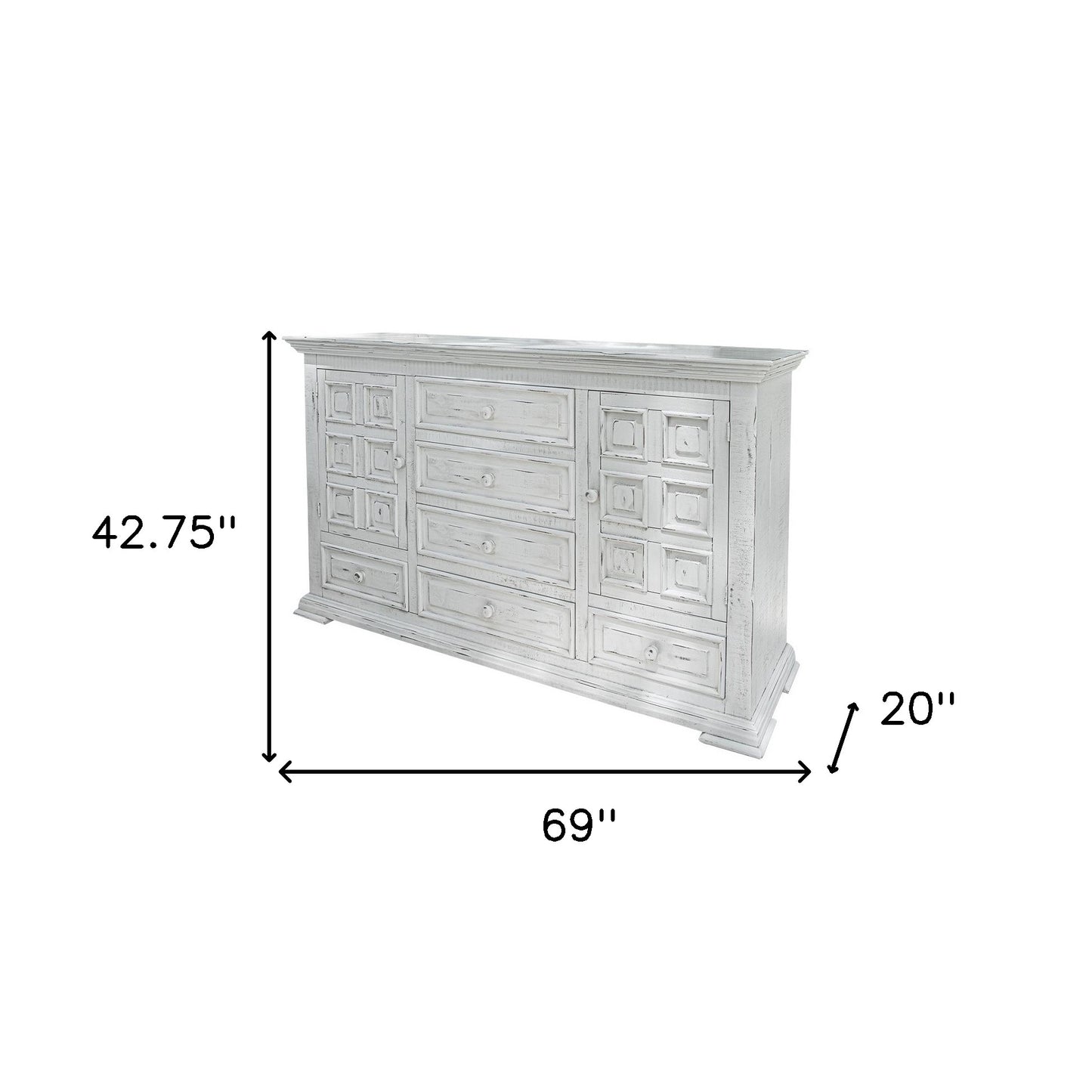 69" White Solid Wood Six Drawer Triple Dresser-5