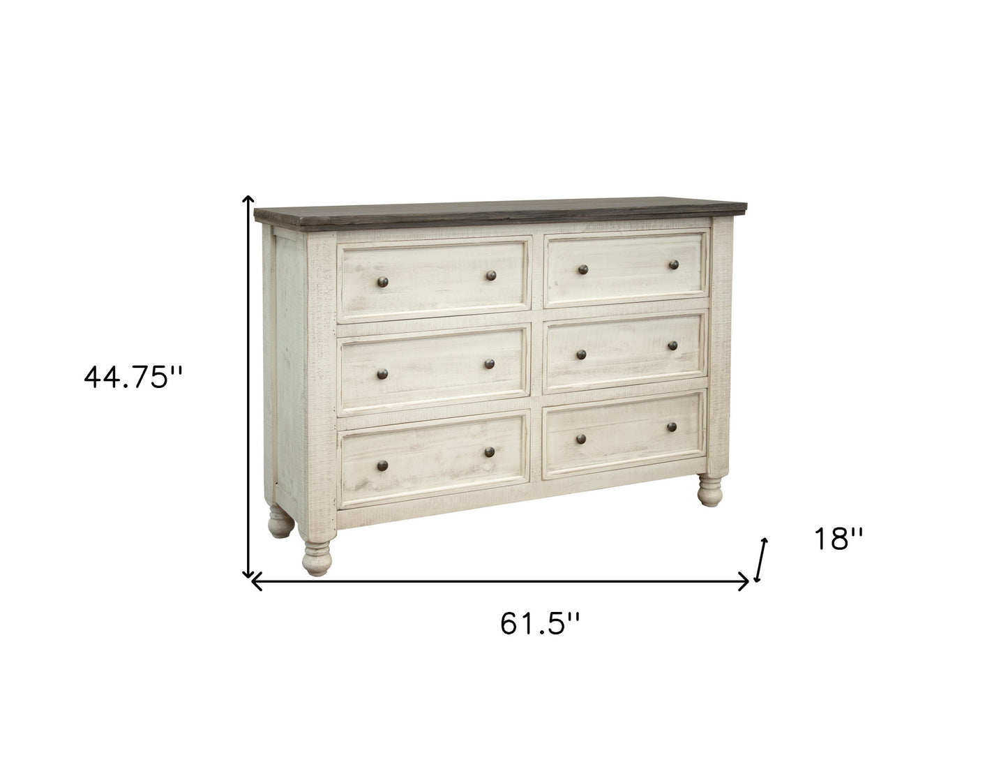 62" Gray and Ivory Solid Wood Six Drawer Double Dresser-5