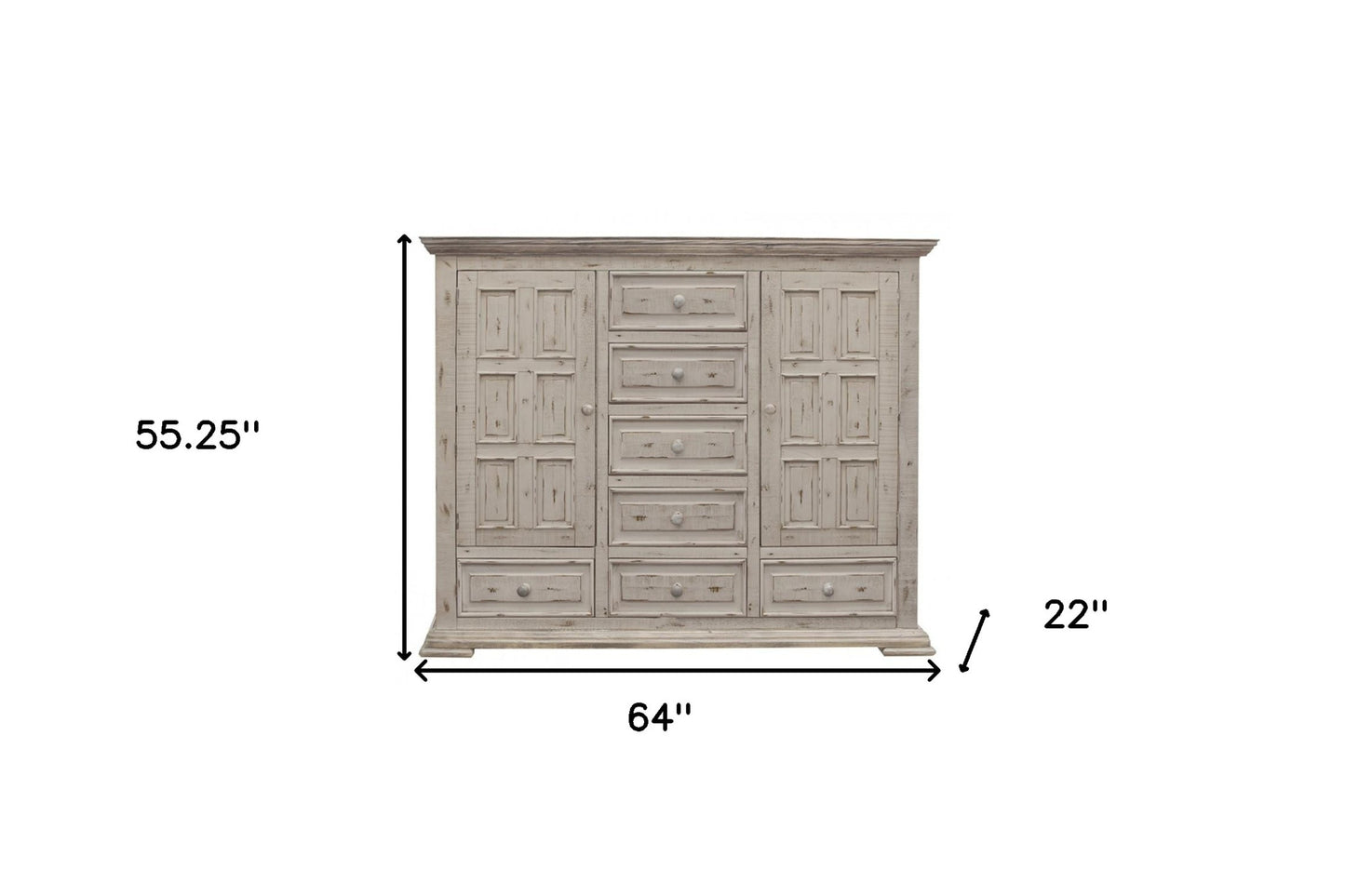 64" White Solid Wood Seven Drawer Gentlemans Chest-5