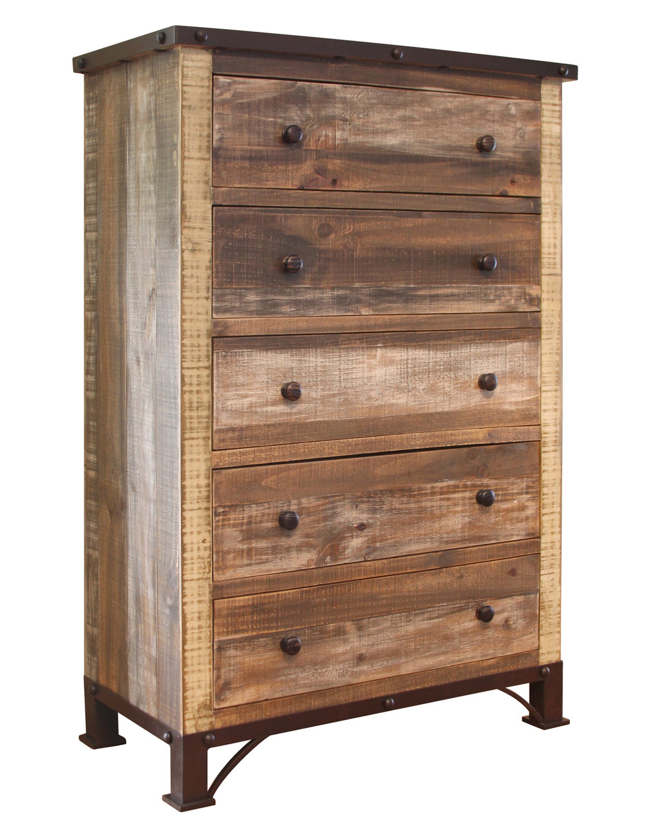 36" Brown Solid Wood Five Drawer Chest-0
