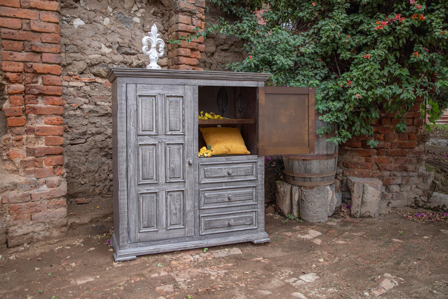 55" Gray Solid Wood Three Drawer Gentlemans Chest-4